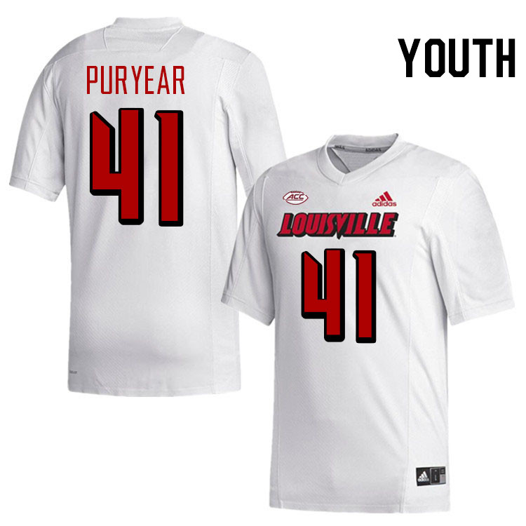 Youth #41 Ramon Puryear Louisville Cardinals College Football Jerseys Stitched-White